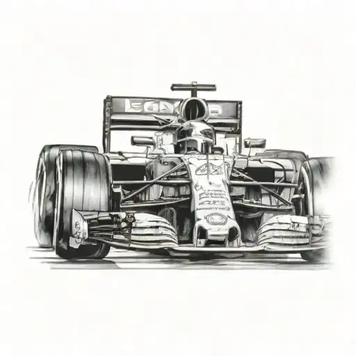 Lewis Hamiltons formula one car side view so it look like it's driving by tattoo design idea