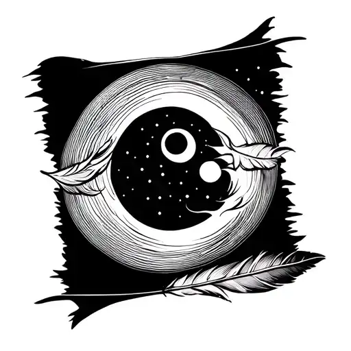 sun moon feather quill scrawling lines tattoo design idea