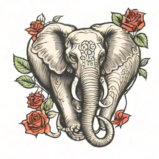 elephants hearts roses wrapped tattoo design idea