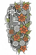 cyberware, motherboard, flower, vine tattoo design idea