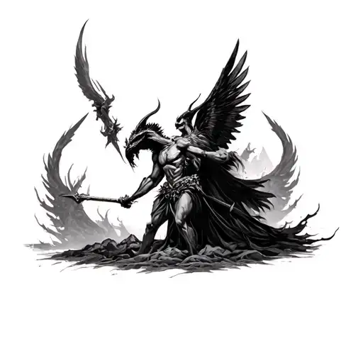 War angels and demons hell and earth tattoo design idea