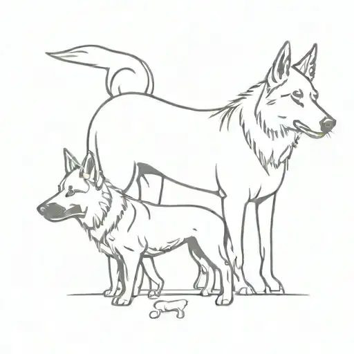 a horse and two German shepherds tattoo design idea