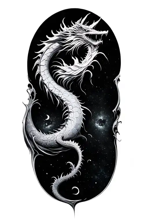 milky way fractal universe inspired dragon building tattoo design idea