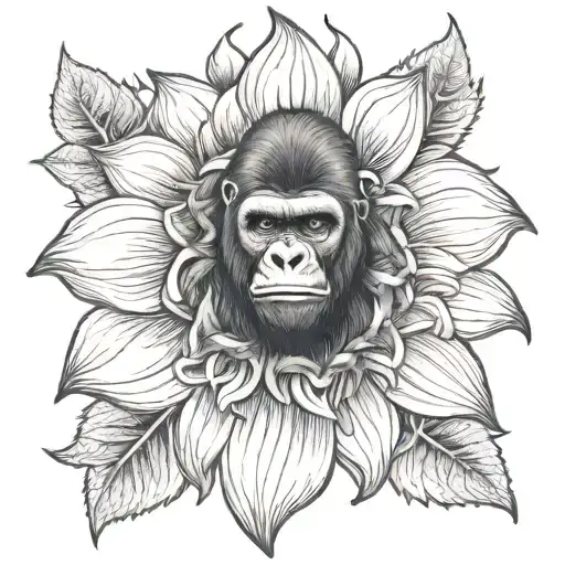 gorilla sunflower tattoo design idea