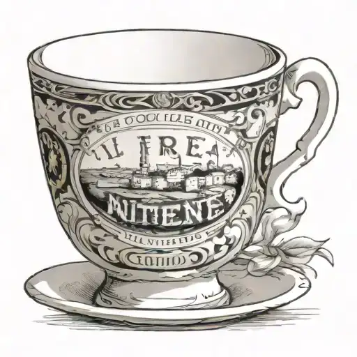 Half broken espresso cup. On the cup side the text "Il dolce far niente". On the broken side the outline of Positano tattoo design idea