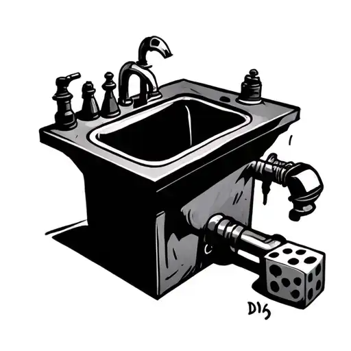 Make a sink tattoos blackly white, with a character with a head -up cube D6 but in a terrible style tattoo design idea