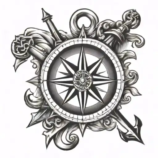 compass anchor cross tattoo design idea