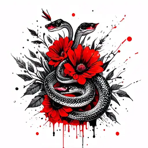 Snake in flowers tattoo design idea