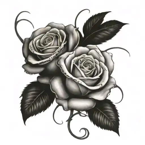 Can you design me two big roses connected together by stems with the letters KO intertwined in it tattoo design idea