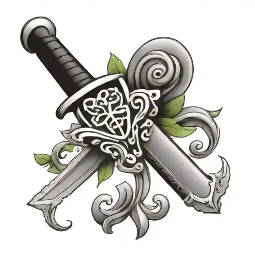 Irish sword and clover  tattoo design idea