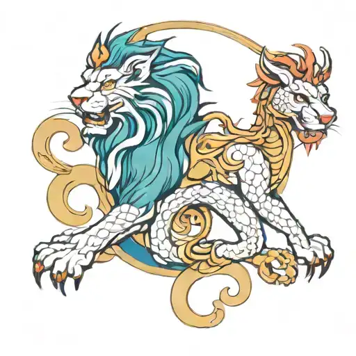 lion dragon trinity tattoo design idea