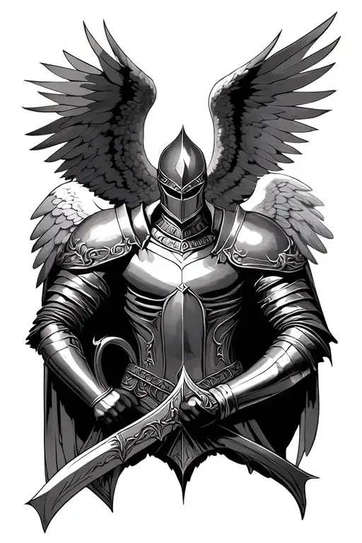 Knight with angelwings, dark fantasy themed tattoo tattoo design idea