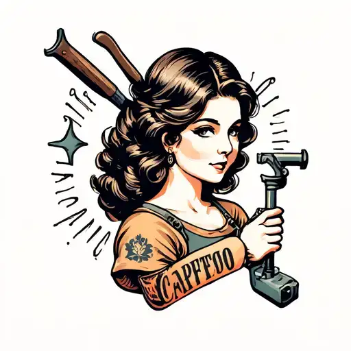 female with carpentry and plumbing tools tattoo design idea