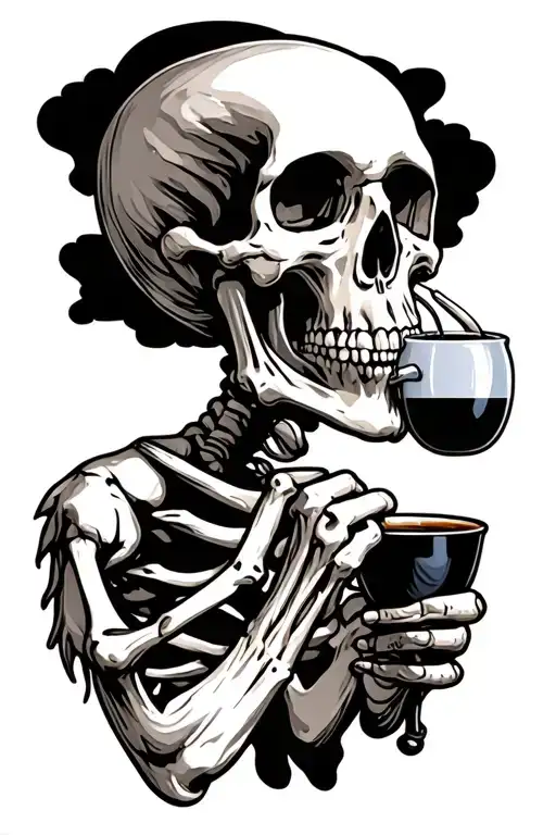 Skeleton Drinking Coffee tattoo design idea