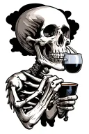 Skeleton Drinking Coffee tattoo design idea