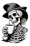 Skeleton Drinking Coffee tattoo design idea