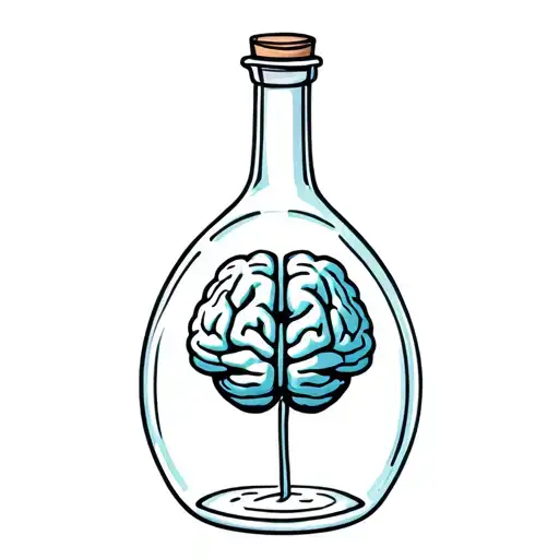 Brain in corked bottle, messag in a bottle tattoo design idea