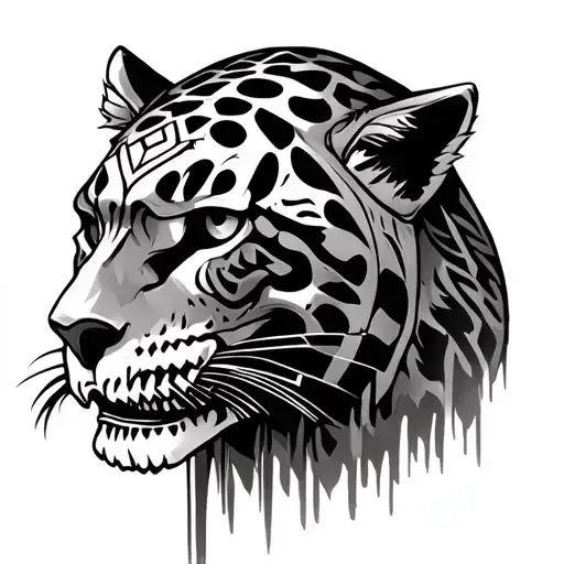 aztec skull wearing jaguar tattoo design idea
