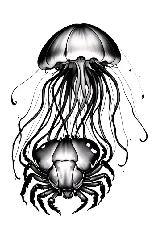 jellyfish and hermit crab tattoo design idea