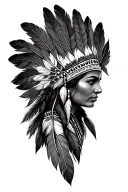 Beautiful native american woman with head feathers tattoo design idea