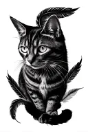 memorial piece featuring manx cat surrounded with feathers tattoo design idea