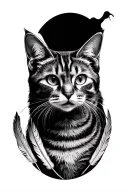 memorial piece featuring manx cat surrounded with feathers tattoo design idea