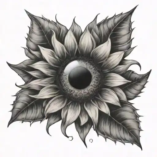 sunflower, Scorpio zodiac symbol, evil eye integrated  tattoo design idea