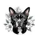 Pit bull cat flowers tattoo design idea