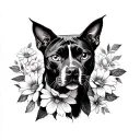 Pit bull cat flowers tattoo design idea