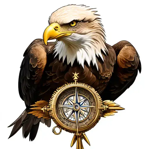 bald eagle with compass in talons tattoo design idea