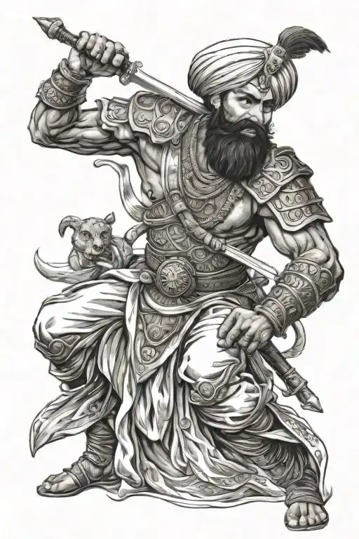 sikh warrior battling tattoo design idea