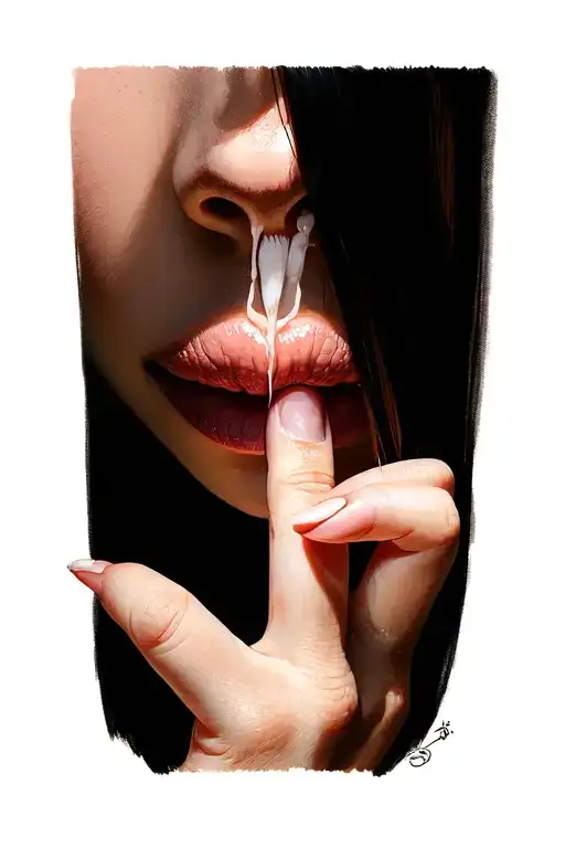 finger in front of lips shushing people tattoo design idea