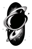 forming saturn around a galaxy background looking through lens tattoo design idea