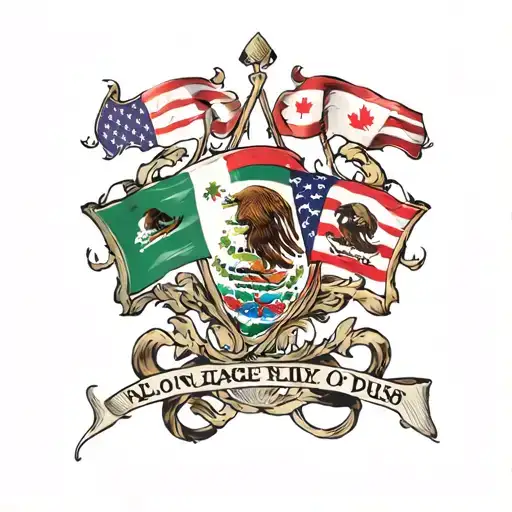 American Canadian Mexican flags together tattoo design idea