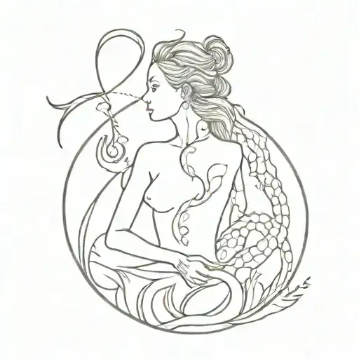 A lady virgo mixed with dragon and the alchemical symbol for earth tattoo design idea