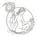 A lady virgo mixed with dragon and the alchemical symbol for earth tattoo design idea
