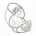 A lady virgo mixed with dragon and the alchemical symbol for earth tattoo design idea