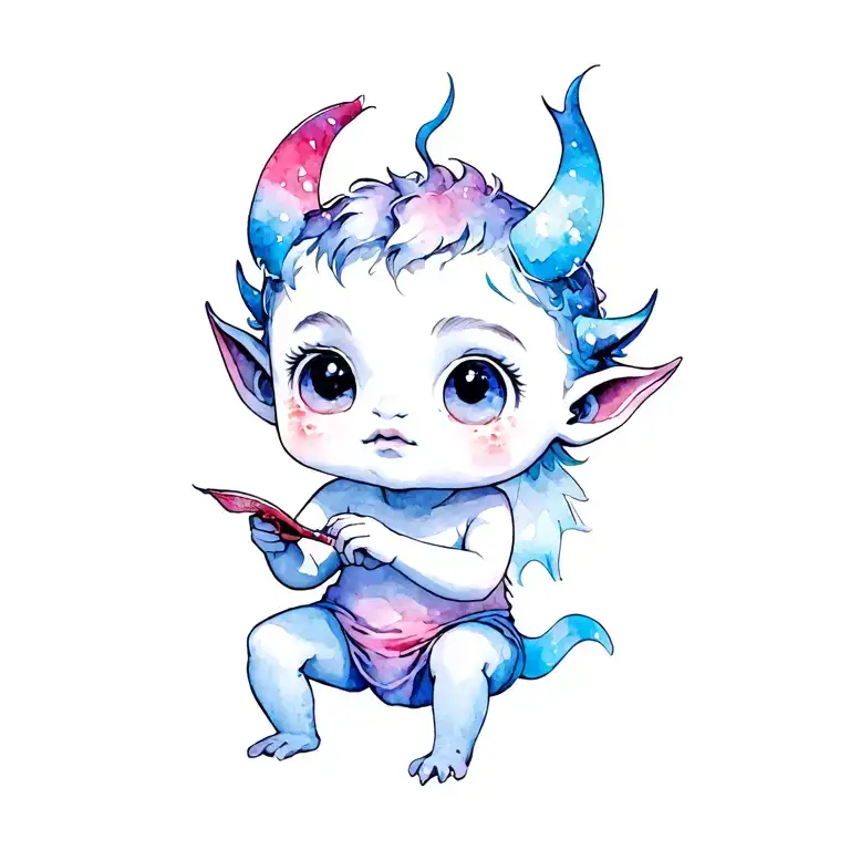 cute demon child playing tattoo design idea