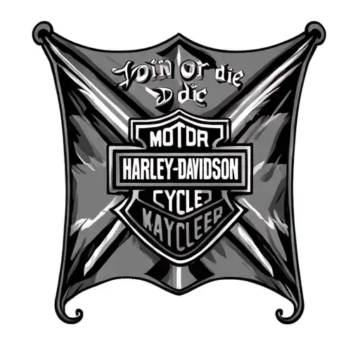 Harley Davidson bar and shield logo and the "join or die" revolutionary war flag tattoo design idea