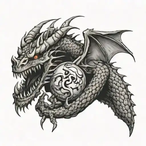 An angry dragon that has killed a human and is eating that human's bloody heart tattoo design idea