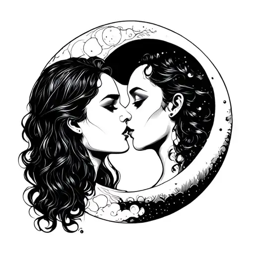 moon and soon kissing eachother lips touching tattoo design idea