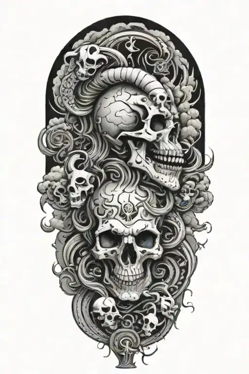 skulls clouds with Capricorn zodiac signs growing tattoo design idea