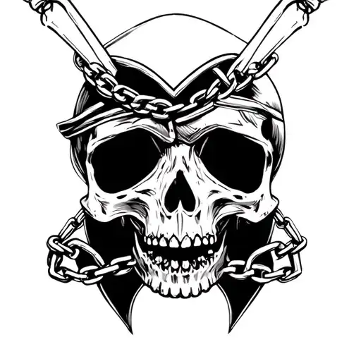 the heart pirate skull with kurapika chains wrapped tattoo design idea