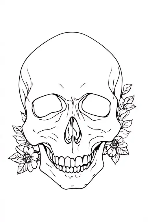 skull with flowers intertwined tattoo design idea