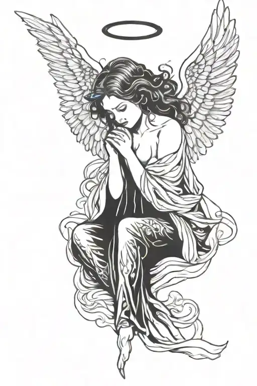 angel crying tattoo design idea