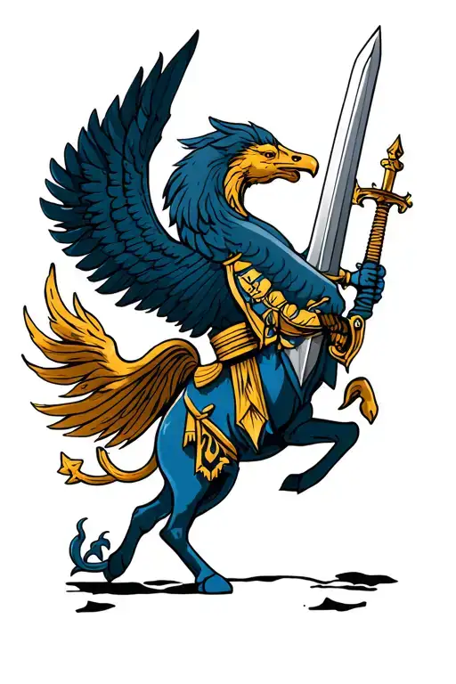 Pegasus holding a sword. Pegasus like the one on the coat of arms of 5th corps of Bosnian army tattoo design idea