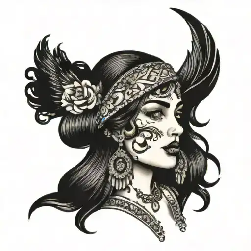 gypsy girl side profile tattoo design idea