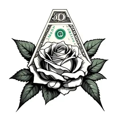 Rose with 100 dollar bill cipher holding tattoo design idea