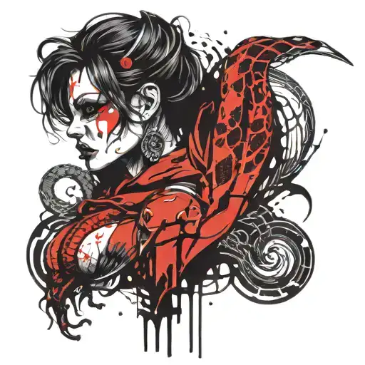 snake eye bdsm blood tree female devil tattoo design idea