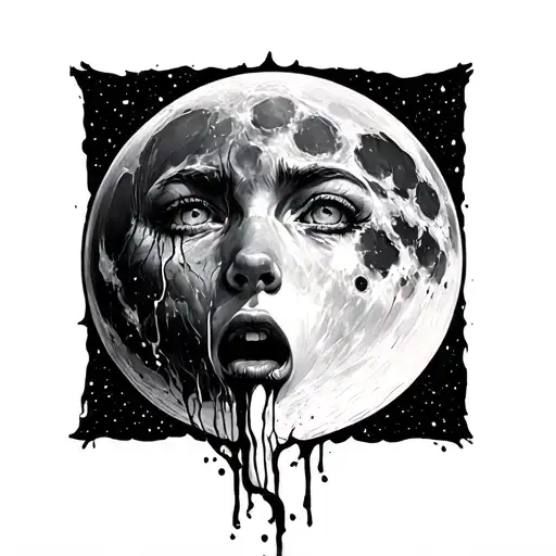 moon crying tattoo design idea